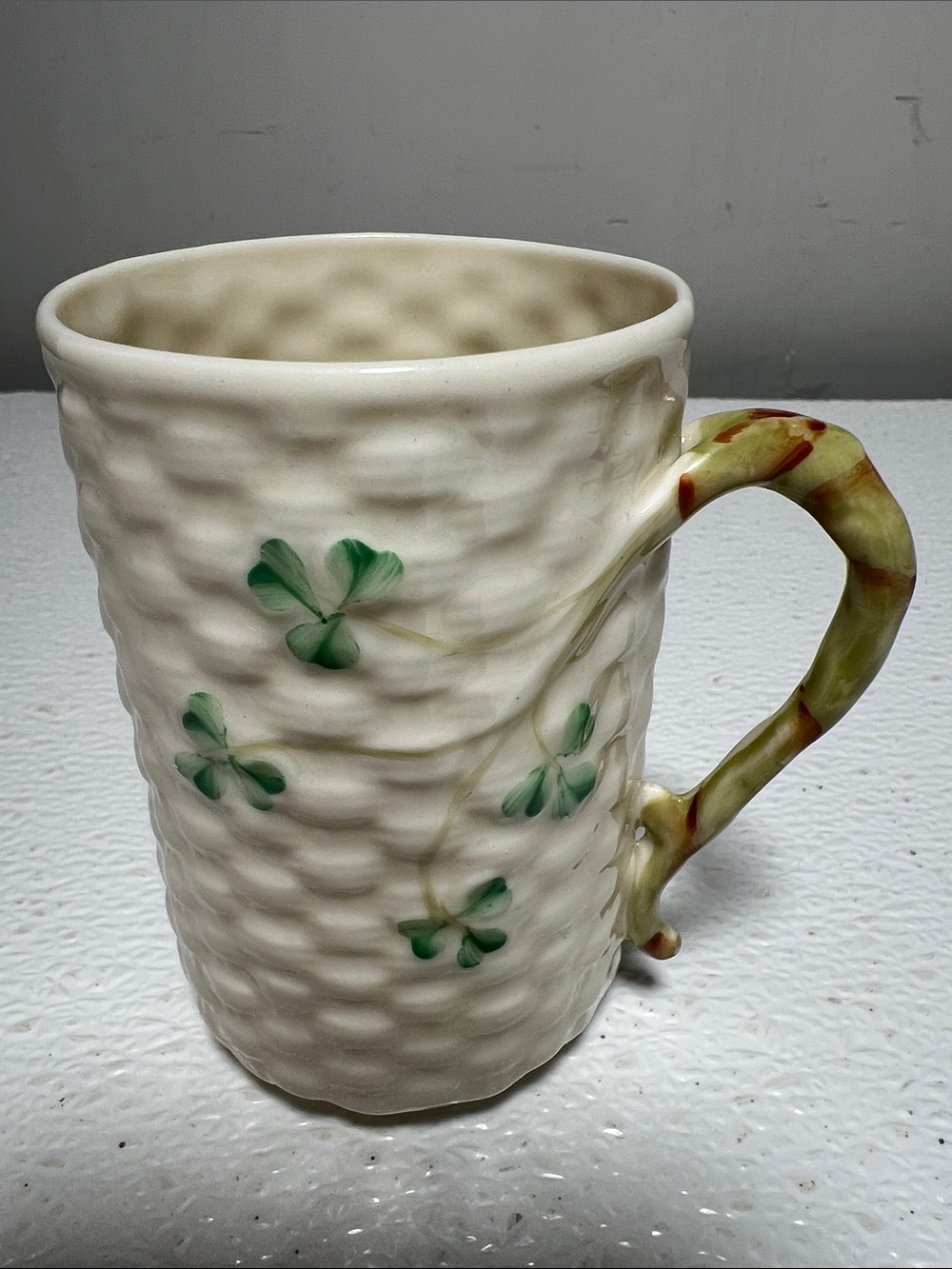 Vintage 1980's Belleek Pottery Handcrafted from Ireland Hand Painted Mug